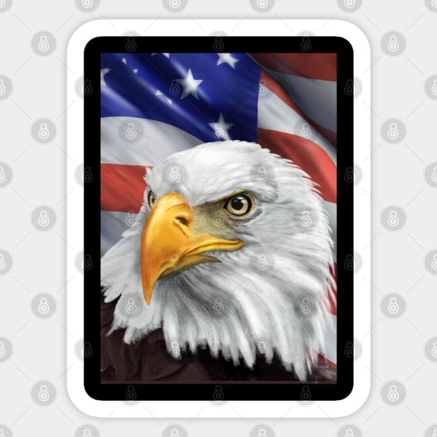 Patriotic American Flag and Bald Eagle Art Sticker by abbottcartoons